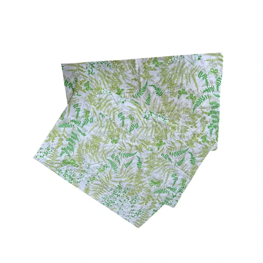 Vintage 70s green fern and butterfly pillowcase bundle Of‎ 3